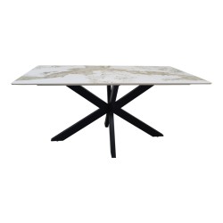 Τραπέζι Bethan  sintered stone-μέταλλο λευκό μαρμάρου-μαύρο 160x80x75εκ