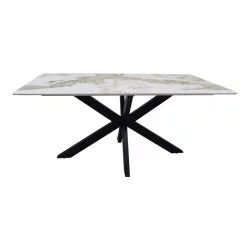 Τραπέζι Bethan  sintered stone-μέταλλο λευκό μαρμάρου-μαύρο 160x80x75εκ
