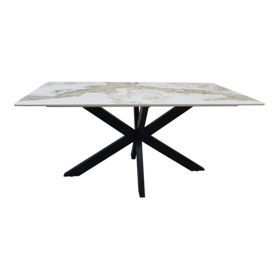 Τραπέζι Bethan  sintered stone-μέταλλο λευκό μαρμάρου-μαύρο 160x80x75εκ