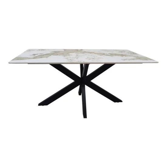 Τραπέζι Bethan  sintered stone-μέταλλο λευκό μαρμάρου-μαύρο 160x80x75εκ