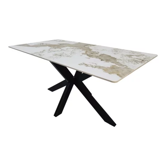 Τραπέζι Bethan  sintered stone-μέταλλο λευκό μαρμάρου-μαύρο 160x80x75εκ