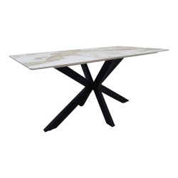 Τραπέζι Bethan  sintered stone-μέταλλο λευκό μαρμάρου-μαύρο 160x80x75εκ
