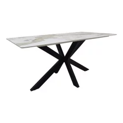 Τραπέζι Bethan  sintered stone-μέταλλο λευκό μαρμάρου-μαύρο 160x80x75εκ