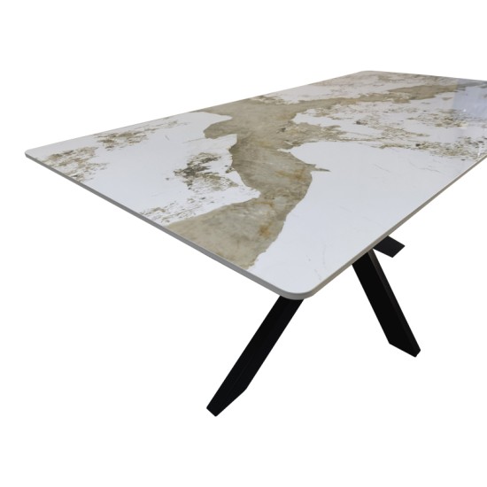 Τραπέζι Bethan  sintered stone-μέταλλο λευκό μαρμάρου-μαύρο 160x80x75εκ