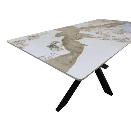 Τραπέζι Bethan  sintered stone-μέταλλο λευκό μαρμάρου-μαύρο 160x80x75εκ