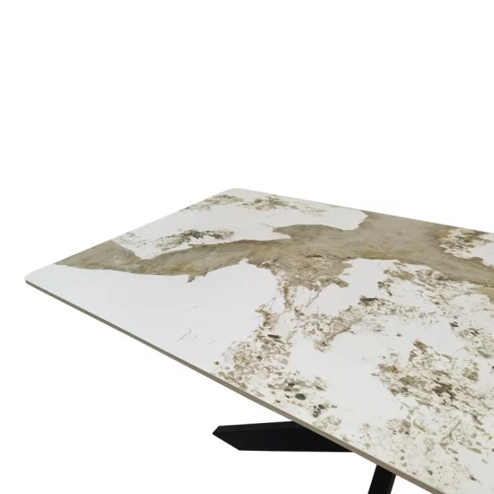 Τραπέζι Bethan  sintered stone-μέταλλο λευκό μαρμάρου-μαύρο 160x80x75εκ