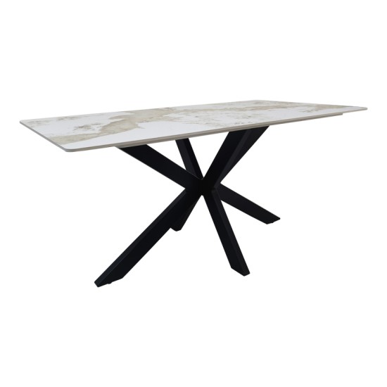 Τραπέζι Bethan  sintered stone-μέταλλο λευκό μαρμάρου-μαύρο 160x80x75εκ