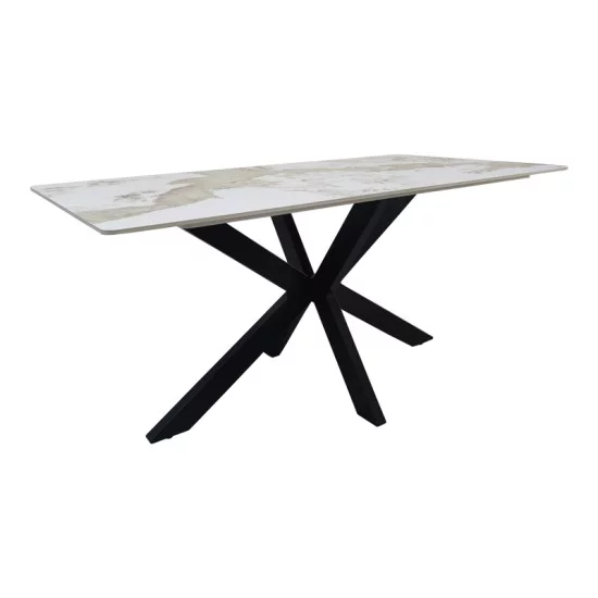 Τραπέζι Bethan  sintered stone-μέταλλο λευκό μαρμάρου-μαύρο 160x80x75εκ