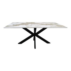 Τραπέζι Bethan  sintered stone-μέταλλο λευκό μαρμάρου-μαύρο 180x90x75εκ