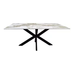 Τραπέζι Bethan  sintered stone-μέταλλο λευκό μαρμάρου-μαύρο 180x90x75εκ