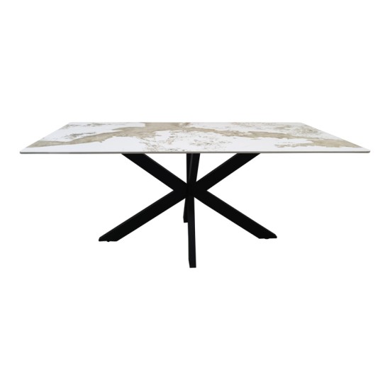 Τραπέζι Bethan  sintered stone-μέταλλο λευκό μαρμάρου-μαύρο 180x90x75εκ