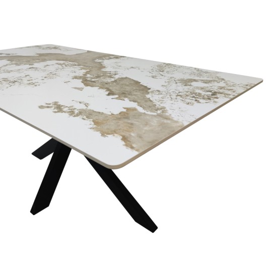 Τραπέζι Bethan  sintered stone-μέταλλο λευκό μαρμάρου-μαύρο 180x90x75εκ