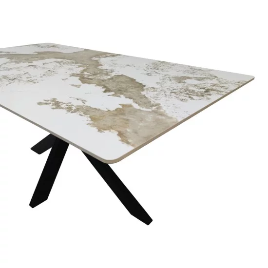 Τραπέζι Bethan  sintered stone-μέταλλο λευκό μαρμάρου-μαύρο 180x90x75εκ