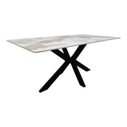 Τραπέζι Bethan  sintered stone-μέταλλο λευκό μαρμάρου-μαύρο 180x90x75εκ