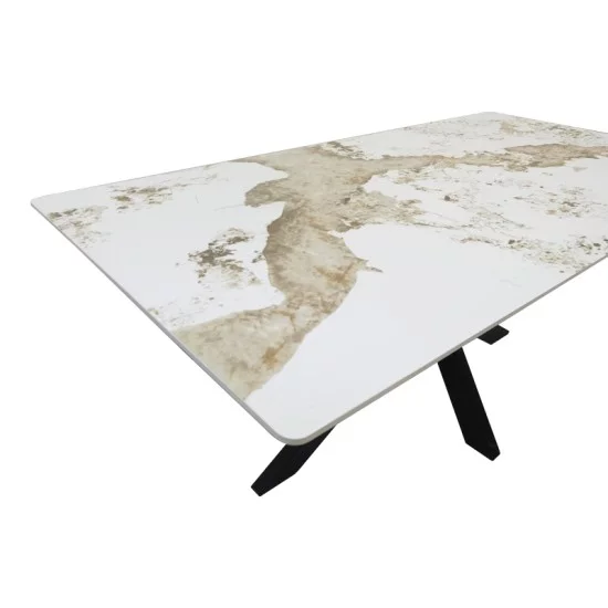 Τραπέζι Bethan  sintered stone-μέταλλο λευκό μαρμάρου-μαύρο 180x90x75εκ