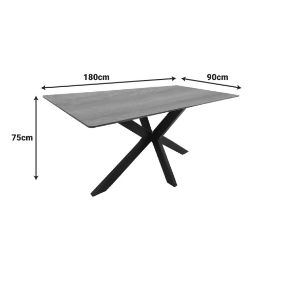 Τραπέζι Bethan  sonoma με γκρι mdf και μαύρο μέταλλο 180x90x75εκ