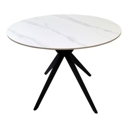 Τραπέζι Orbital  sintered stone λευκή ματ όψη μαρμάρου με μαύρο μεταλλικό πόδι Φ100x76εκ