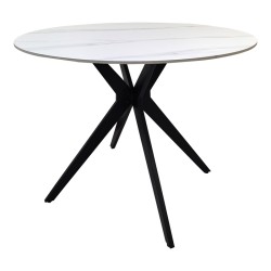 Τραπέζι Orbital  sintered stone λευκή ματ όψη μαρμάρου με μαύρο μεταλλικό πόδι Φ100x76εκ