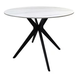 Τραπέζι Orbital  sintered stone λευκή ματ όψη μαρμάρου με μαύρο μεταλλικό πόδι Φ100x76εκ