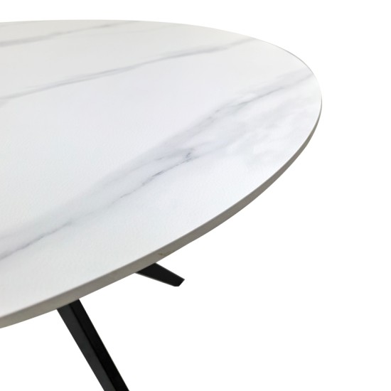 Τραπέζι Orbital  sintered stone λευκή ματ όψη μαρμάρου με μαύρο μεταλλικό πόδι Φ100x76εκ