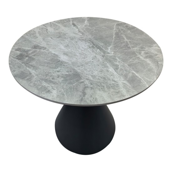 Τραπέζι Flenada  sintered stone σε γκρι όψη μαρμάρου με μαύρη μεταλλική βάση Φ80x76εκ