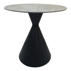 Τραπέζι Flenada  sintered stone σε γκρι όψη μαρμάρου με μαύρη μεταλλική βάση Φ80x76εκ