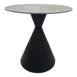 Τραπέζι Flenada  sintered stone σε γκρι όψη μαρμάρου με μαύρη μεταλλική βάση Φ80x76εκ