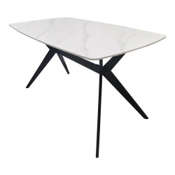 Τραπέζι Ezali  sintered stone λευκή ματ όψη μαρμάρου με μαύρο μεταλλικό πόδι 140x80x75εκ