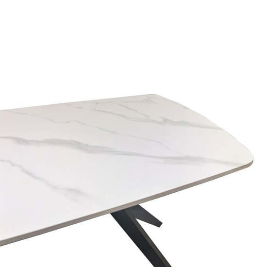 Τραπέζι Ezali  sintered stone λευκή ματ όψη μαρμάρου με μαύρο μεταλλικό πόδι 140x80x75εκ
