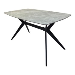 Τραπέζι Ezali  sintered stone γκρι όψη μαρμάρου με μαύρο μεταλλικό πόδι 140x80x75εκ