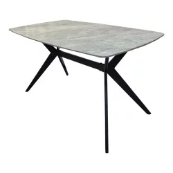 Τραπέζι Ezali  sintered stone γκρι όψη μαρμάρου με μαύρο μεταλλικό πόδι 140x80x75εκ