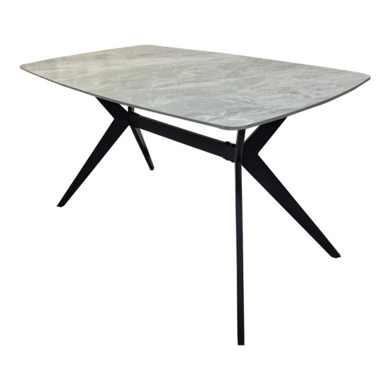 Τραπέζι Ezali  sintered stone γκρι όψη μαρμάρου με μαύρο μεταλλικό πόδι 140x80x75εκ