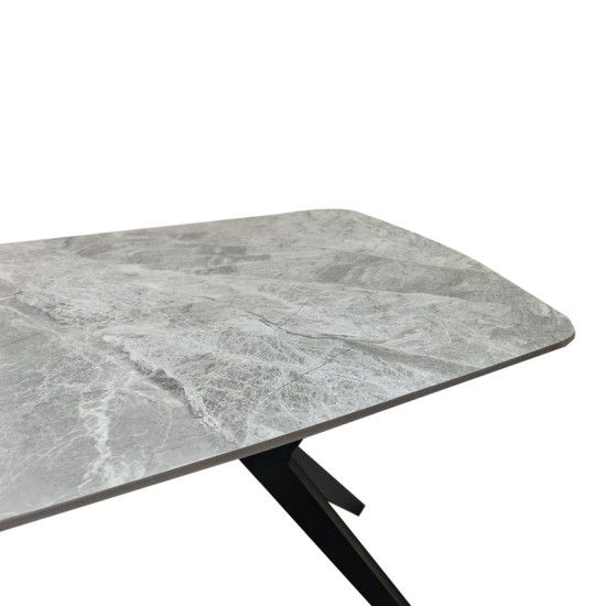 Τραπέζι Ezali  sintered stone γκρι όψη μαρμάρου με μαύρο μεταλλικό πόδι 140x80x75εκ