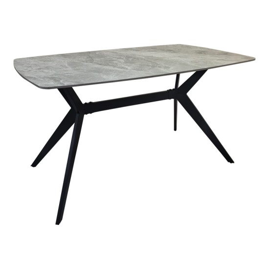 Τραπέζι Ezali  sintered stone γκρι όψη μαρμάρου με μαύρο μεταλλικό πόδι 140x80x75εκ