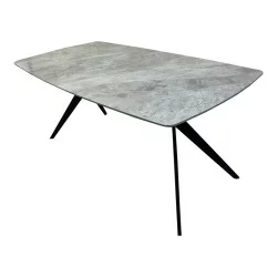 Τραπέζι Ezali  sintered stone γκρι όψη μαρμάρου με μαύρο μεταλλικό πόδι 180x90x75εκ