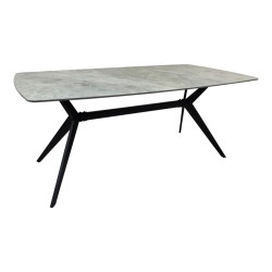 Τραπέζι Ezali  sintered stone γκρι όψη μαρμάρου με μαύρο μεταλλικό πόδι 180x90x75εκ