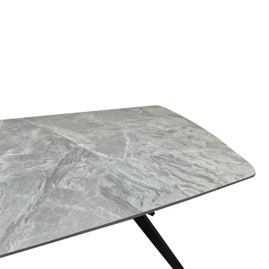 Τραπέζι Ezali  sintered stone γκρι όψη μαρμάρου με μαύρο μεταλλικό πόδι 180x90x75εκ