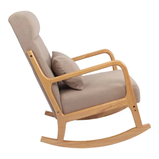 Κουνιστή πολυθρόνα Edeldy  γκρι-μπεζ ύφασμα με πόδι σε φυσική απόχρωση 102x66x99εκ