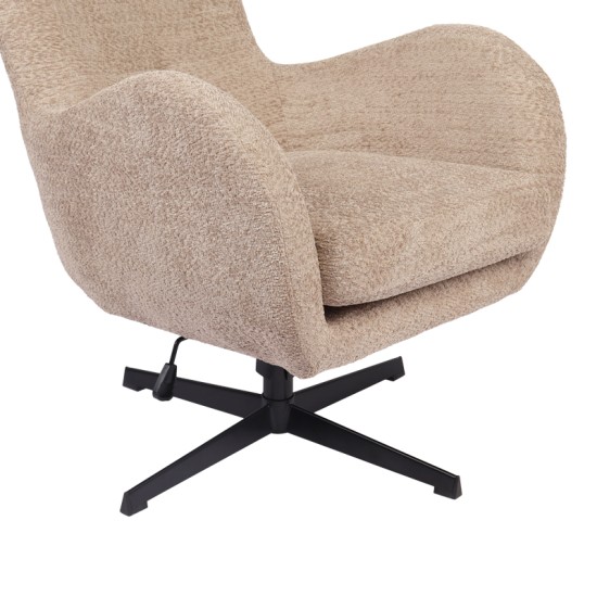Πολυθρόνα Zefrina  περιστρεφόμενη μπεζ ύφασμα με βάση σε μαύρη απόχρωση 82x77x99εκ