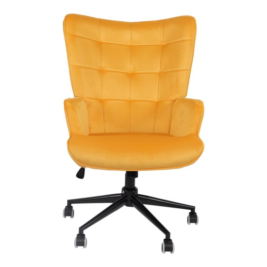 Πολυθρόνα-μπερζέρα Lobima  περιστρεφόμενη κίτρινο βελούδο με βάση σε μαύρη απόχρωση 71x68x104εκ