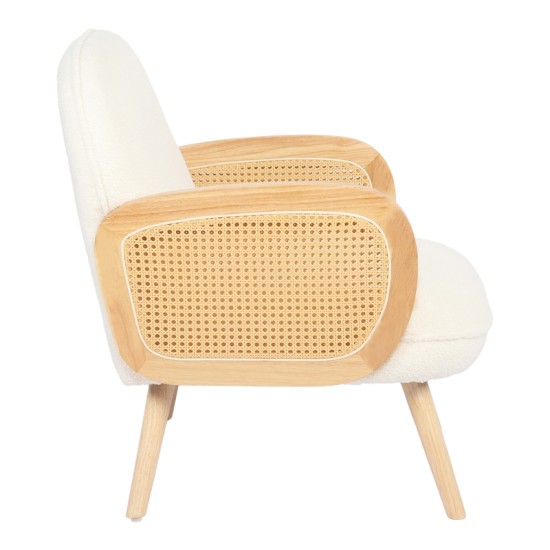 Πολυθρόνα Stedy  λευκό μπουκλέ ύφασμα με πόδι σε φυσική απόχρωση 78x64x82εκ