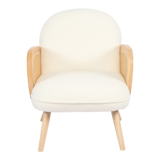 Πολυθρόνα Stedy  λευκό μπουκλέ ύφασμα με πόδι σε φυσική απόχρωση 78x64x82εκ