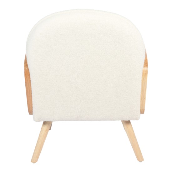 Πολυθρόνα Stedy  λευκό μπουκλέ ύφασμα με πόδι σε φυσική απόχρωση 78x64x82εκ