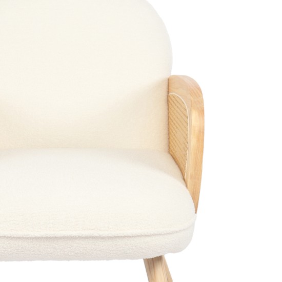 Πολυθρόνα Stedy  λευκό μπουκλέ ύφασμα με πόδι σε φυσική απόχρωση 78x64x82εκ