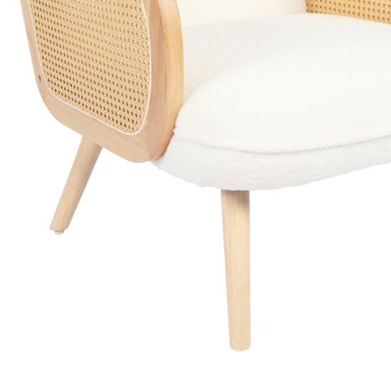 Πολυθρόνα Stedy  λευκό μπουκλέ ύφασμα με πόδι σε φυσική απόχρωση 78x64x82εκ