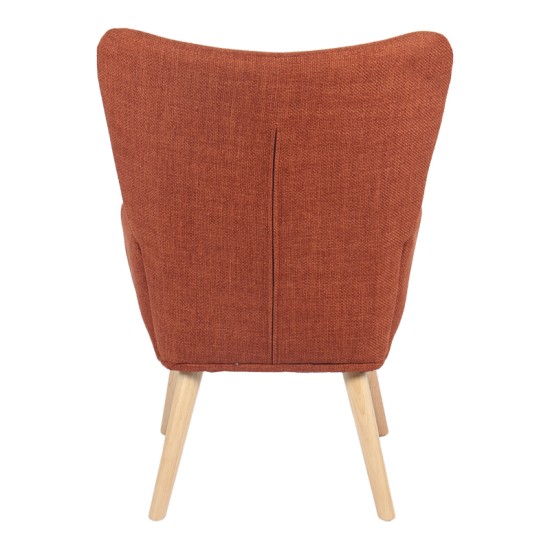 Πολυθρόνα-μπερζέρα Gerlina  terracotta ύφασμα με πόδι σε φυσική απόχρωση 71x64x94εκ