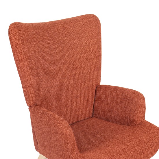 Πολυθρόνα-μπερζέρα Gerlina  terracotta ύφασμα με πόδι σε φυσική απόχρωση 71x64x94εκ