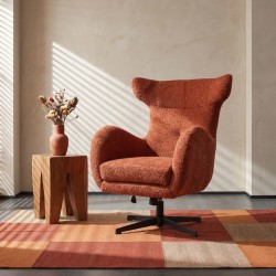 Πολυθρόνα Zefrina  περιστρεφόμενη terracotta ύφασμα με βάση σε μαύρη απόχρωση 77x82x100-107εκ