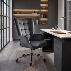 Καρέκλα διευθυντή Lobima  περιστρεφόμενη ανθρακί βελούδο με πόδι χρωμίου 68x71x105-112εκ