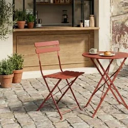 Καρέκλα Bistro  μεταλλική αναδιπλούμενη σε απόχρωση terracotta 42x46x82εκ